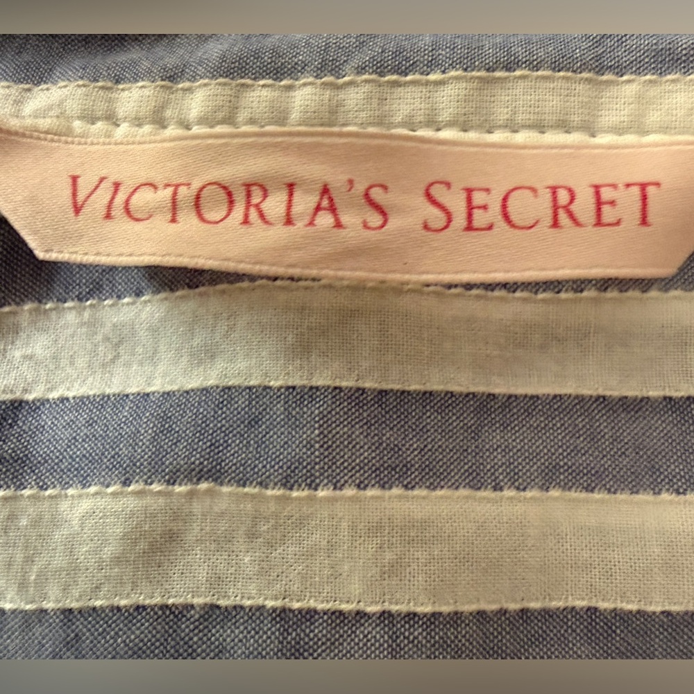 VICTORIA'S SECRET WHITE BLUE STRIPED COTTON BUTTON -DOWN SLEEPSHIRT - Picture 7 of 10